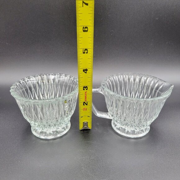 Vintage Cream And Sugar Set Clear Glass Serving Kitchen Read - Picture 10 of 10